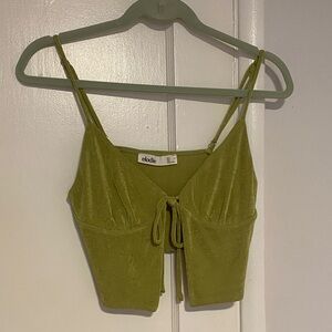 elodie Olive Velvet Tie-Front Crop Top